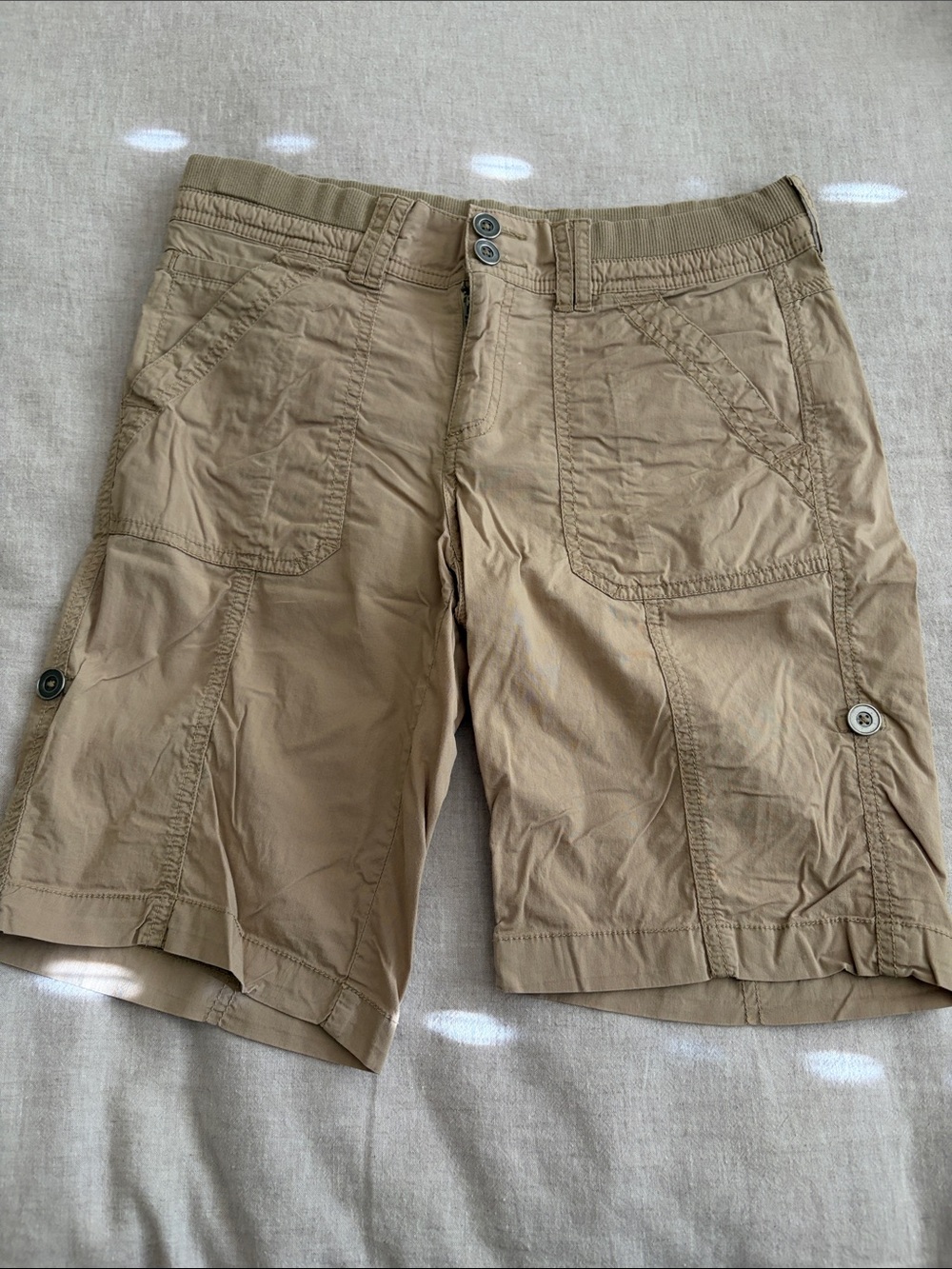 Alpine Design Khaki Women's Cargo Shorts with Button Tab Accents